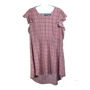 Lands End Dress Womens 2X Red White Mosaic Tile Plus Size Beach Coverup Hi Low